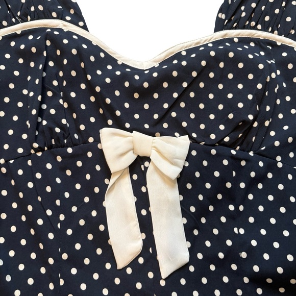 Hell Bunny Vixen Navy White Polka Dot Playsuit, Sz M - Picture 5 of 9